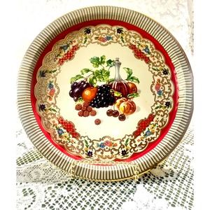 Vintage Metal/Tin Daher Fruit and Floral Tray, striped, metallic